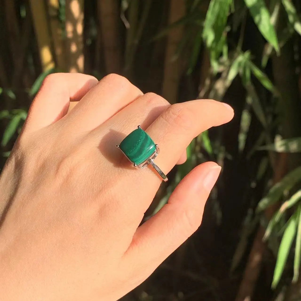 MM Natural Malachite Ring Adjustable Heart Female Simple Ring Jewelry for Women Gift Wholesale High Quality Vintage Fine