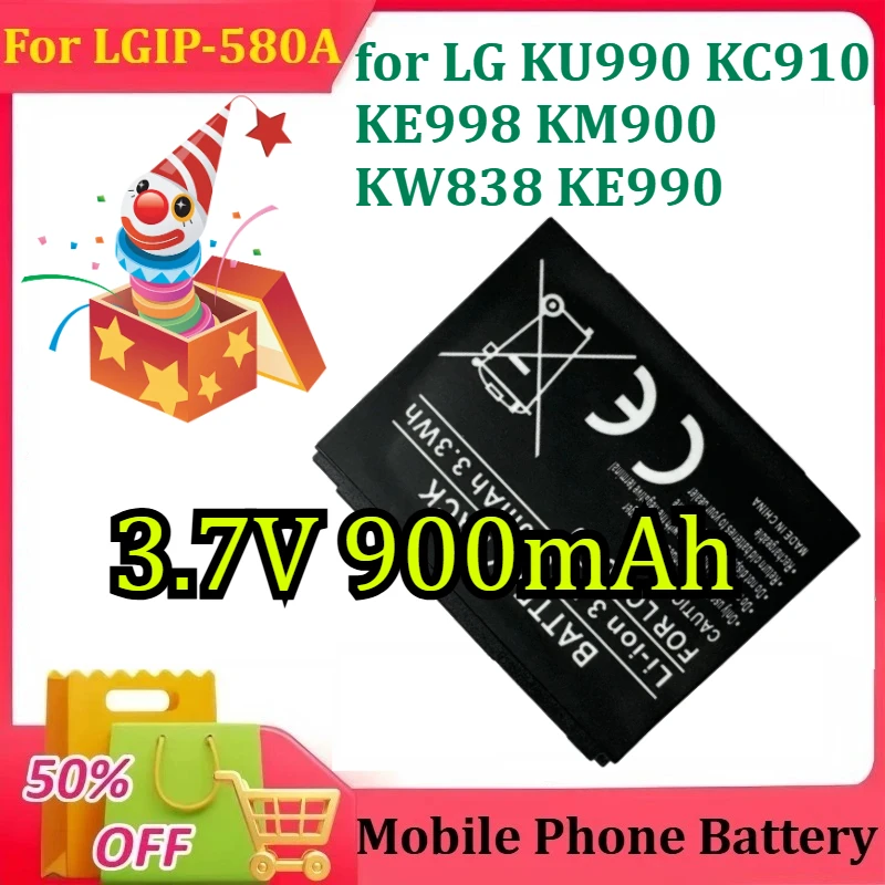 

New for LGIP-580A for LG KU990 KC910 KE998 KM900 KW838 KE990 Mobile Phone Battery 3.7V 900mAh