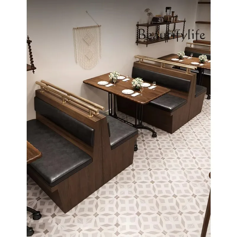 X Card Seat Solid Wood Table And Chair Combination Catering Custom American Retro Coffee Shop Commercial Dining Table Chair