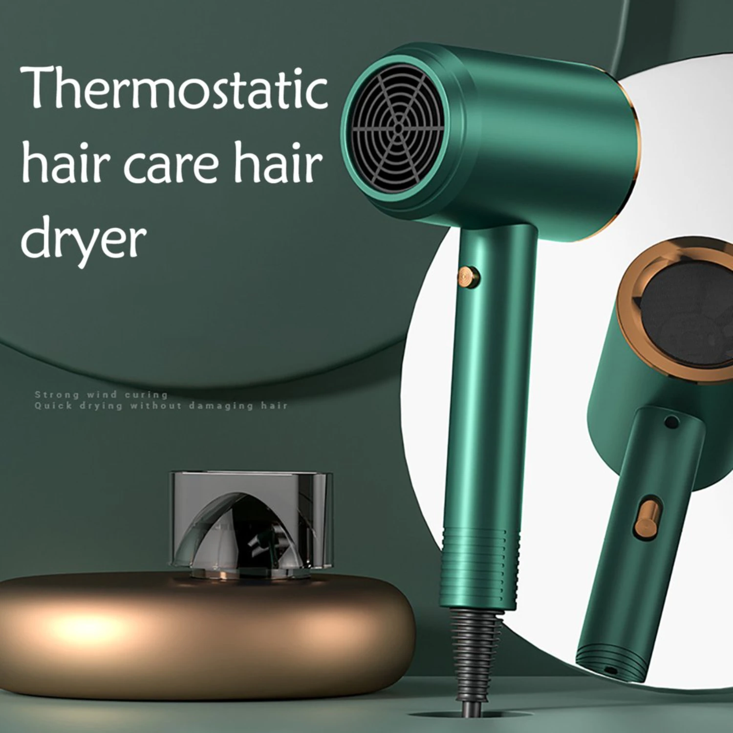 Secador de cabelo com difusor e concentrador - Secador de cabelo portátil para cabelos cacheados, tecnologia de íons negativos, temperatura constante