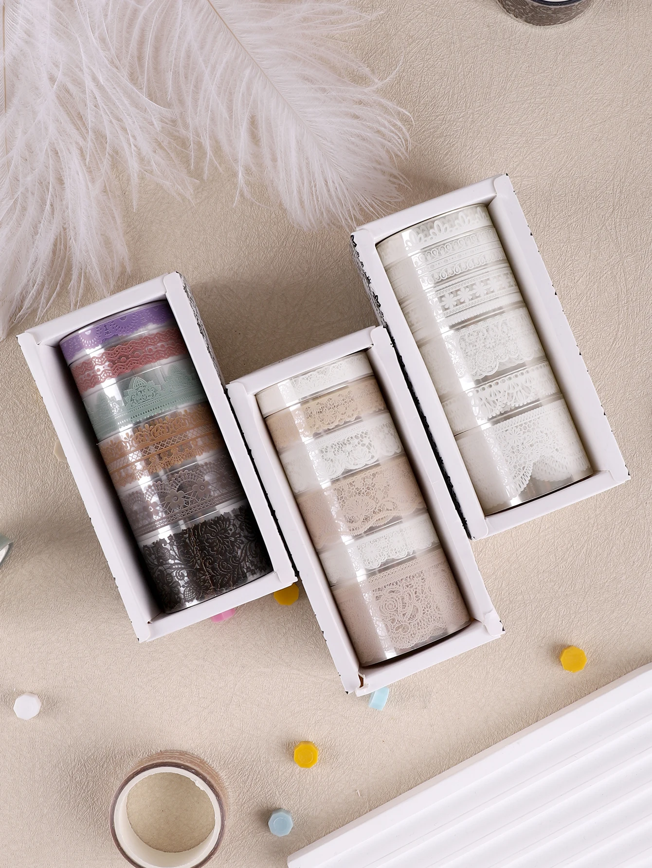 6 Rolls/Box Lace Pattern PET Tape Set Transparent Floral Border Sticker Tape for Vintage Journaling Scrapbooking Collage Decor