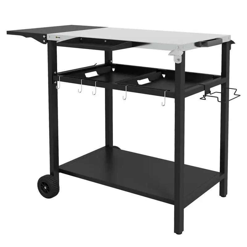 

2-Tier Shelf Outdoor Bar Cart, Stainless Steel Tabletop Patio Serving Cart with Accessories for Poolside, Garden, Black