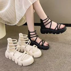 New Spring Summer Women High Top Sandals Net Red Low Heel Back Zipper Cool Boots Female Wild Casual Beach Shoes Sandals Women