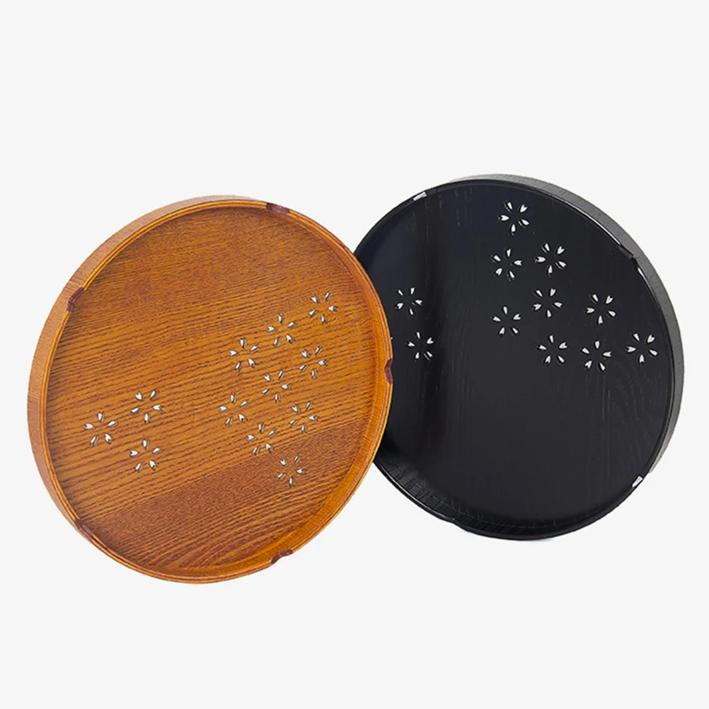 

1pc Wooden Tea Platter Serving Round Fruit Snack Coffee Table Decorative Bowl Wood Fruit Tray Food Serving Tray Hold Sauce Sugar