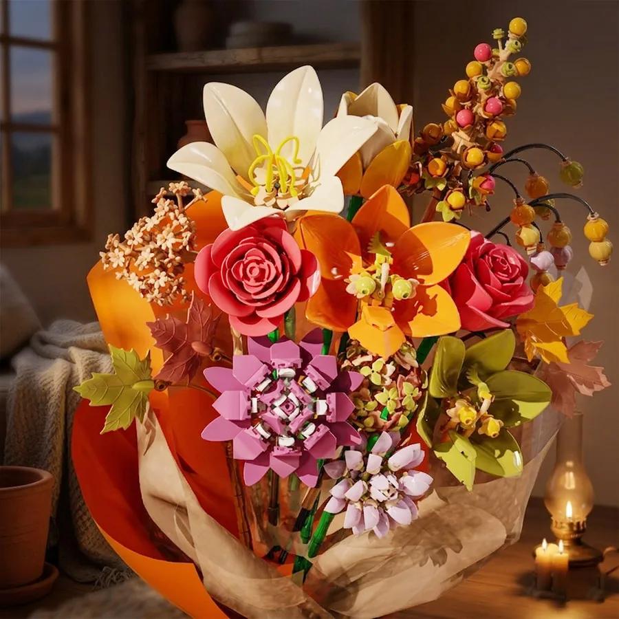 

Building Block Flower Bouquet, Rose Tulip Lily Orchid Set, Floral Arrangement Toy, Mother's Day Gift, Christmas Gift