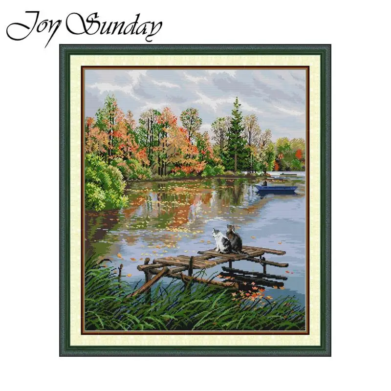 Joy Sunday Zestaw do haftu krzyżykowego River Lanscape HD Wzory Drukowana tkanina liczona Aida 16CT 14CT 11CT Zestawy do haftu DIY Wystrój domu