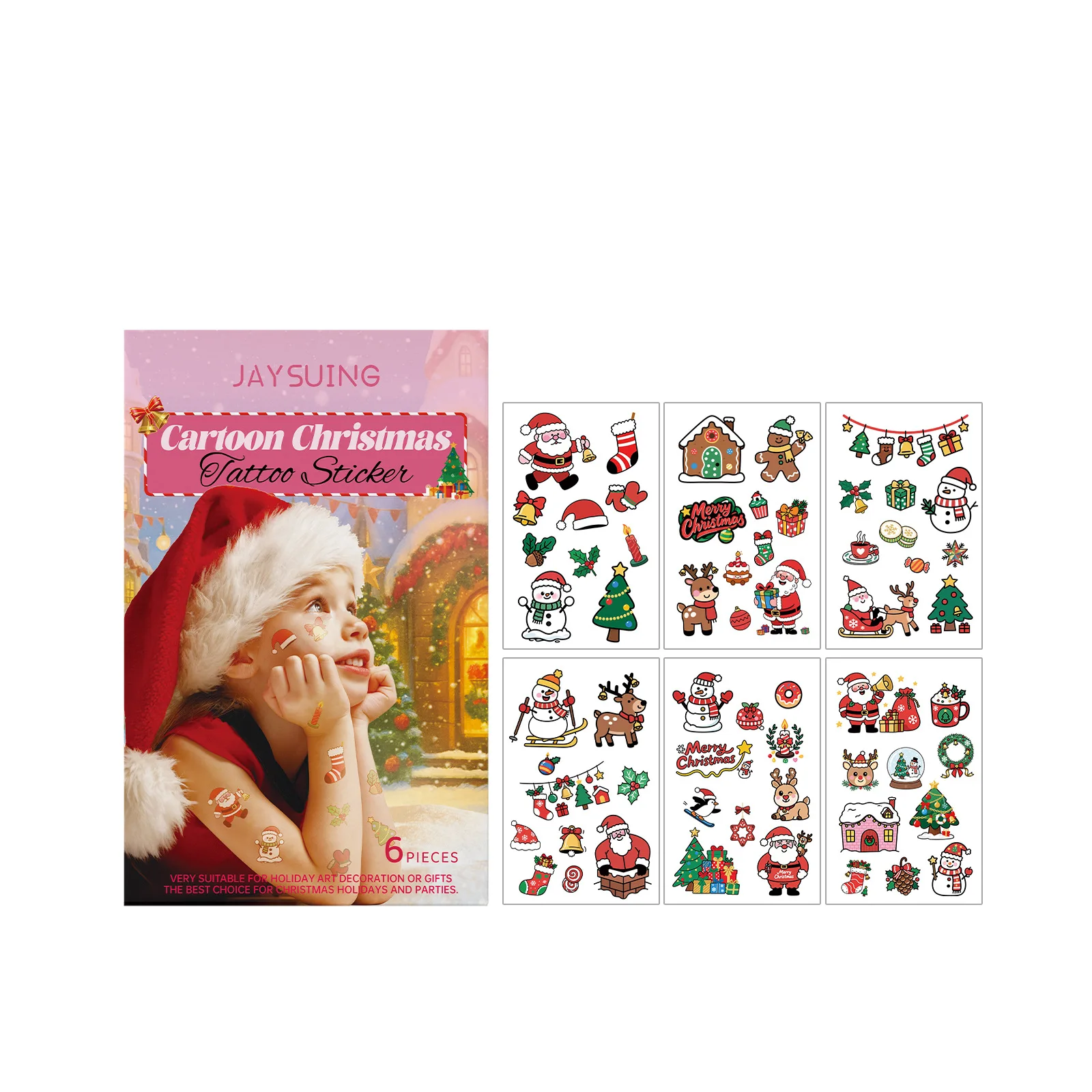 Christmas Tattoos Stickers Waterproof Fake Body Art Cartoon Santa Claus Cute Xmas Party Decoration For Kids Women Festival Gift