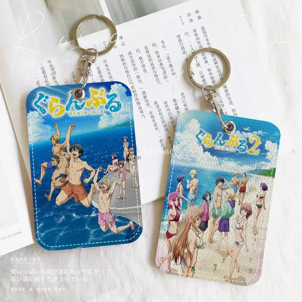 Anime Grand Blue Dreaming PU Soft Leather Rectangular Key Card Holder Induction Elevator Protection Cover Youth Faion Accory