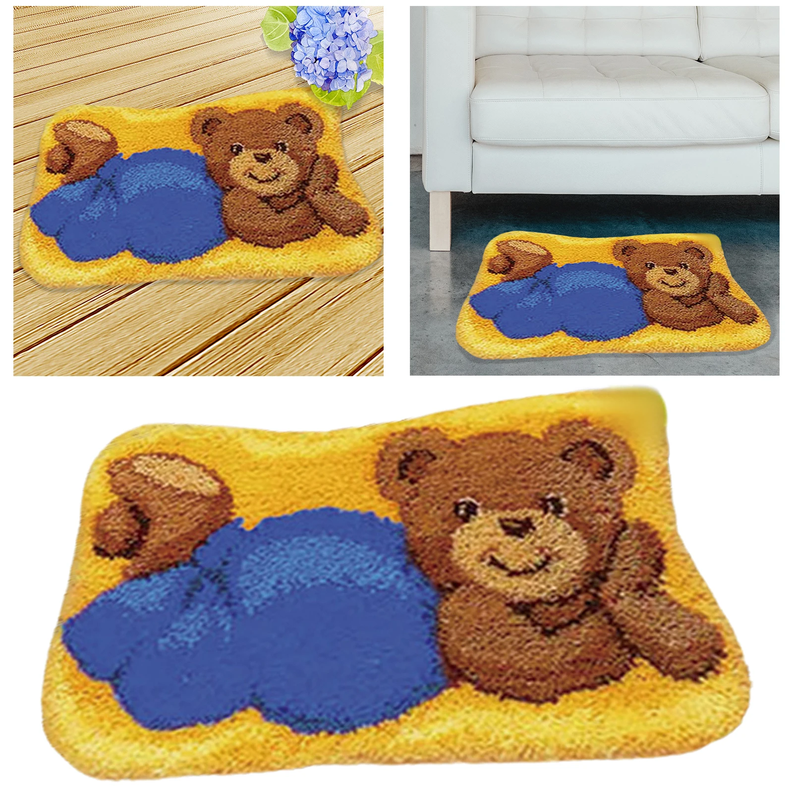 DIY Bear Latch Hook Rug Kits with Basic Tool and Instruction for Rug Making Cross Stitch Crocheting Cushion Embroidery