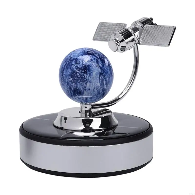 Satellite Earth Car Air Freshener Ornament with Solar Rotating Display, Metal Scent Accessory for Vehicle Dashboard and X37F