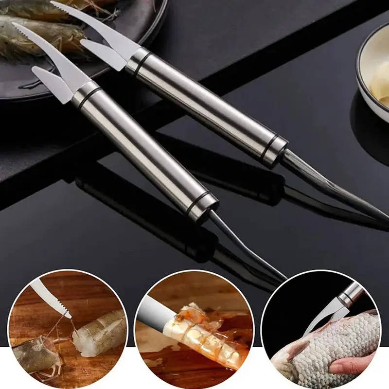 

Fast Shrimp Peeler Stainless Steel 5 In 1 Fish Knife Double-headed Shrimp Line Multifunction Cutting Fish Knife Kitchen Tool 1pc