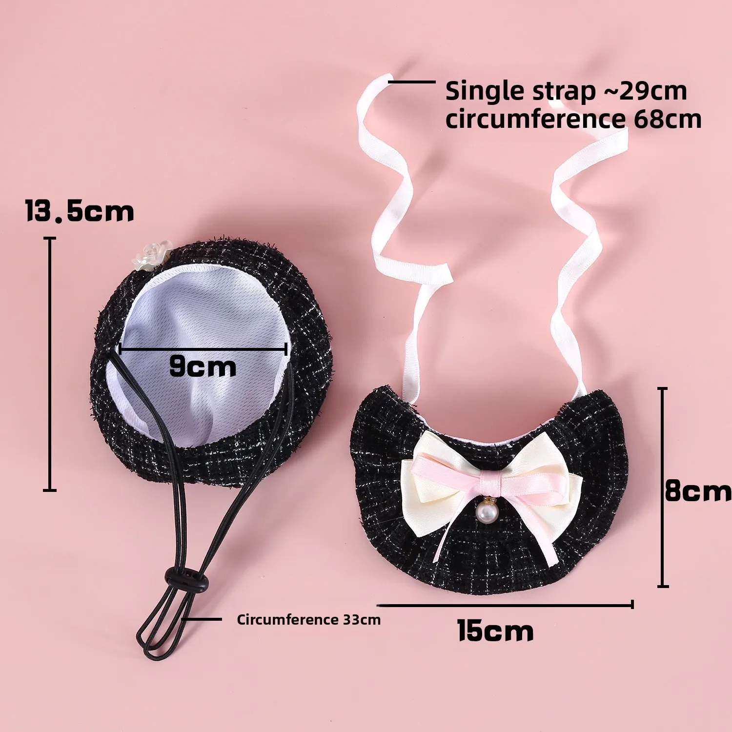 Haustier Katze Strickmütze Set Prinzessin duftende Baskenmütze Perle Schleife Blume Hund Hüte Paddel Set für Teddybär Welpen Katze Party Dress Up – Detail 7