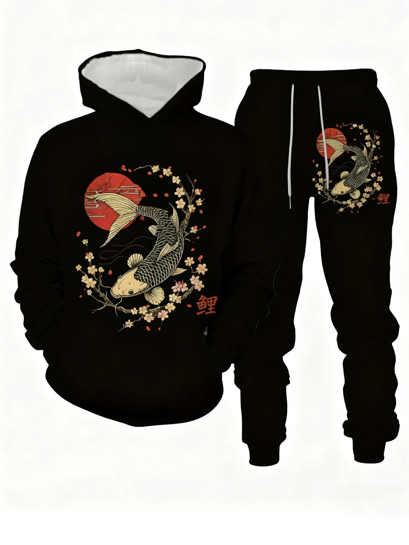 

Новое поступление, повседневный зимне-осенний комплект с капюшоном и брюками с 3D принтом рыбы, спортивный костюм, комплект из 2 предметов, спортивная одежда, мужской костюм