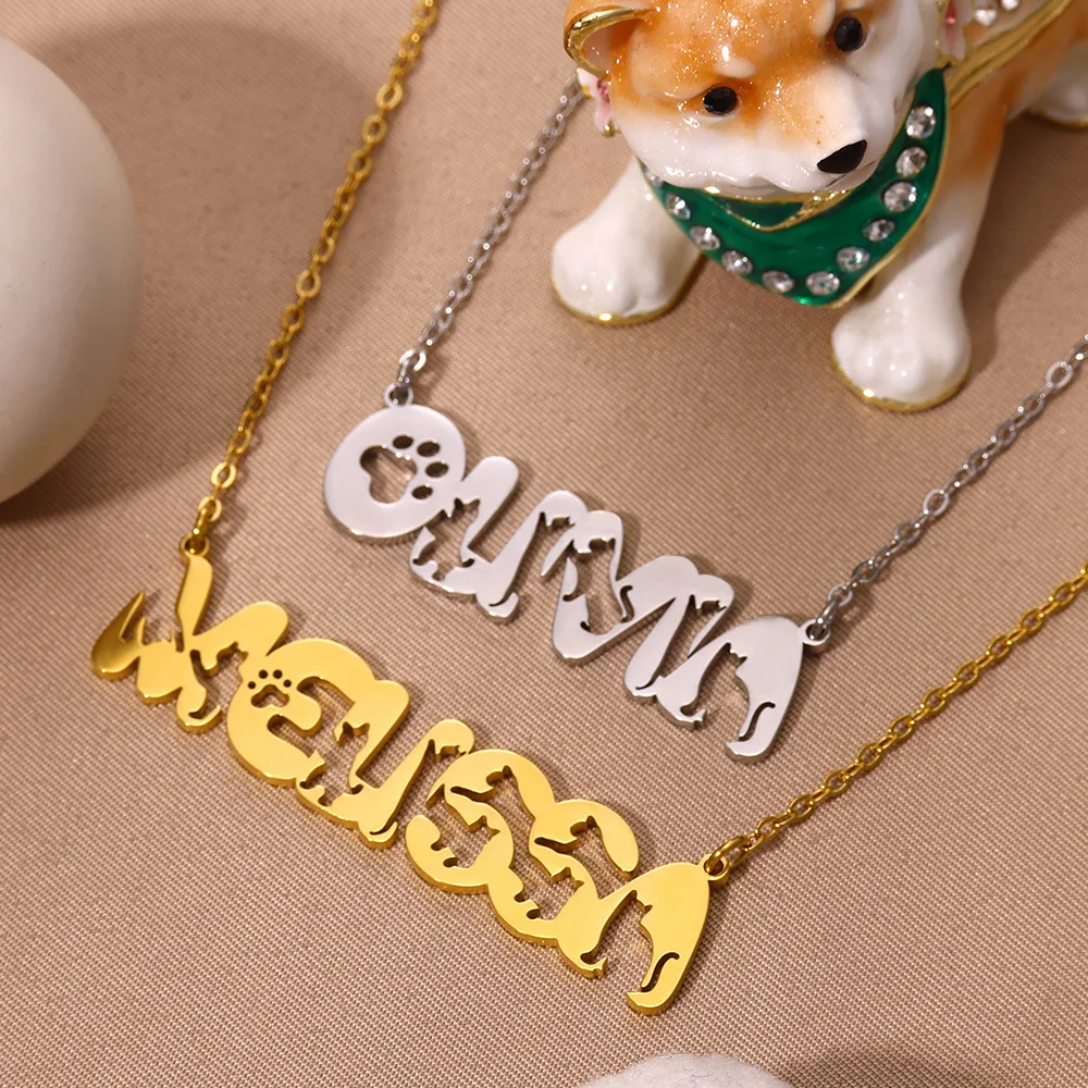 

Personalized Pet Cat Dog Font Name Custom Stainless Steels Necklace Accessories Chain Charm Supplies For Dog Tag Name Products