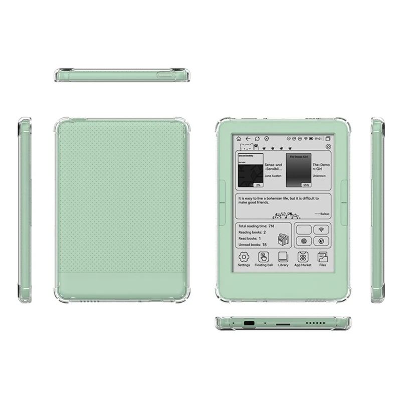 Clear E-Reader Case with Accessible Controls and Charging Connection