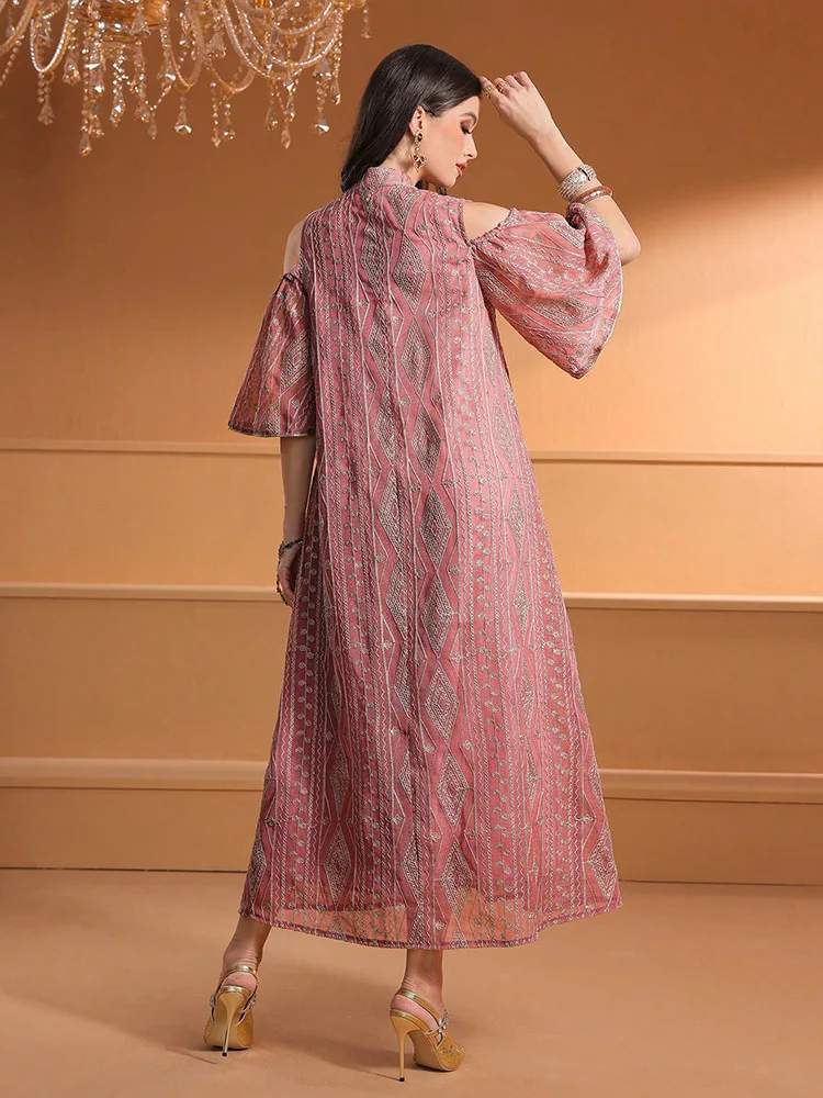 Moda feminina lantejoulas maxi vestido dubai abaya muçulmano bordado vestidos ramadan kaftan turquia robe caftan marocain femme jalabiya