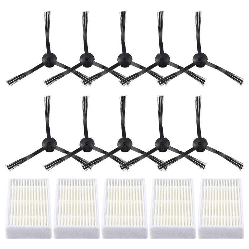 Vacuum Cleaner Accessories Kit For Panda X500,Gutrend Joy90/Fun 110, Ecovacs Cr120/Cen540 Hepa Filter X 5Pcs + Side Brush X 10