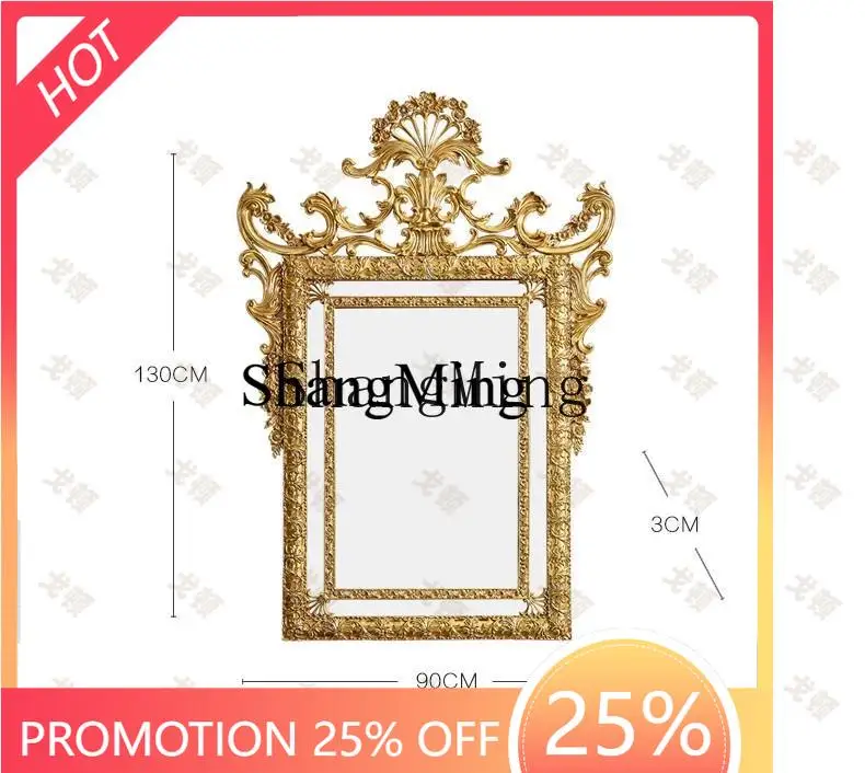 FG Boutique Heavy Industry Luxury Brass Entrance Mirror Oval Heavy Industry Carved Pigeon Vintage Full Copper Mirror