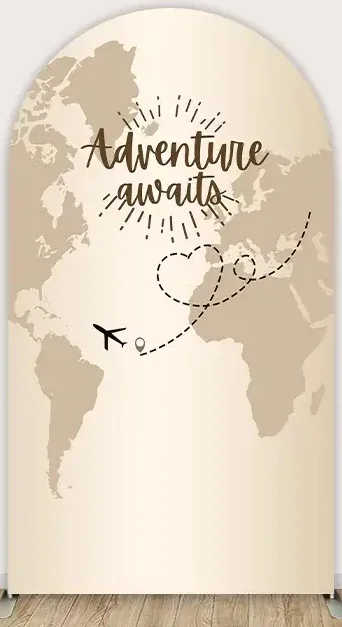 Adventure Awaits Themed Arch Photo Background World Map Custom DIY Baby Name Baby Shower Backdrop Newborn Party Banner Props
