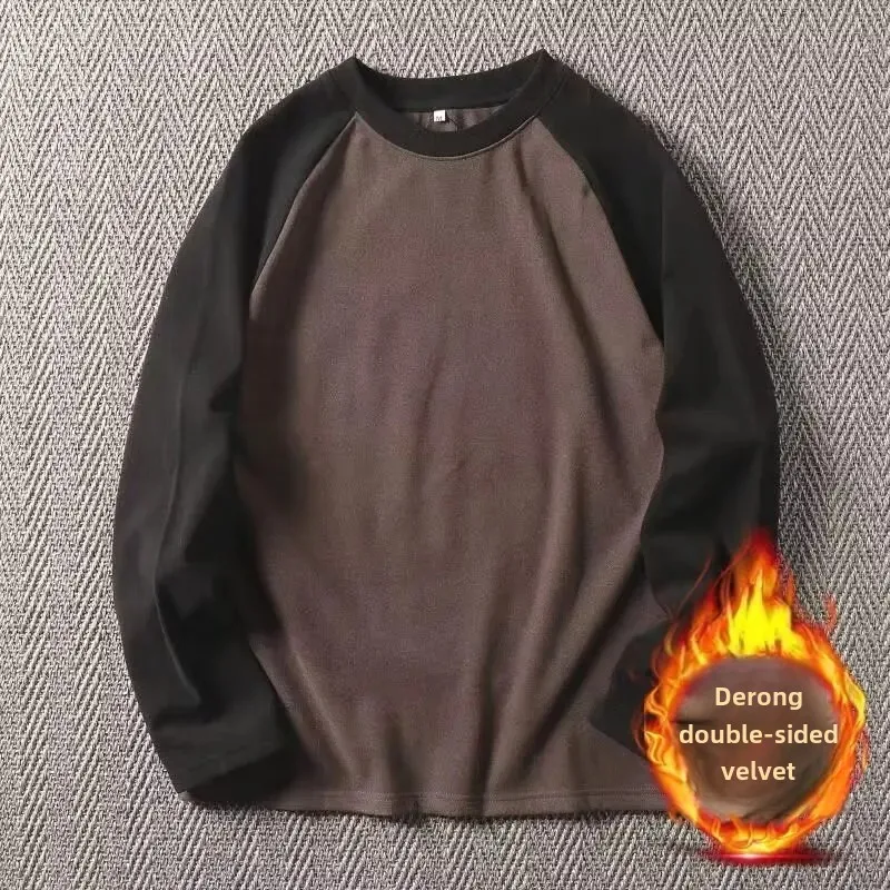 Fashionable Double-Sided Fleece Base Layer Top Men's Autumn/Winter Casual Color Blocking Long Sleeve Crew Neck Sweatshirt For Co