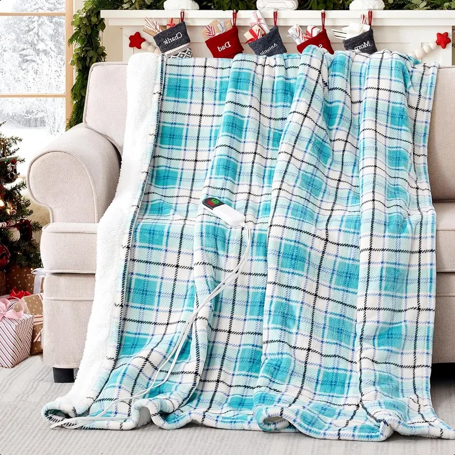 

Одеяло с электрическим подогревом 50x60 Быстрый подогрев с 8 часами автоматического выключения 8 уровней нагрева Мягкое синее клетчатое электрическое одеяло из шерпа с