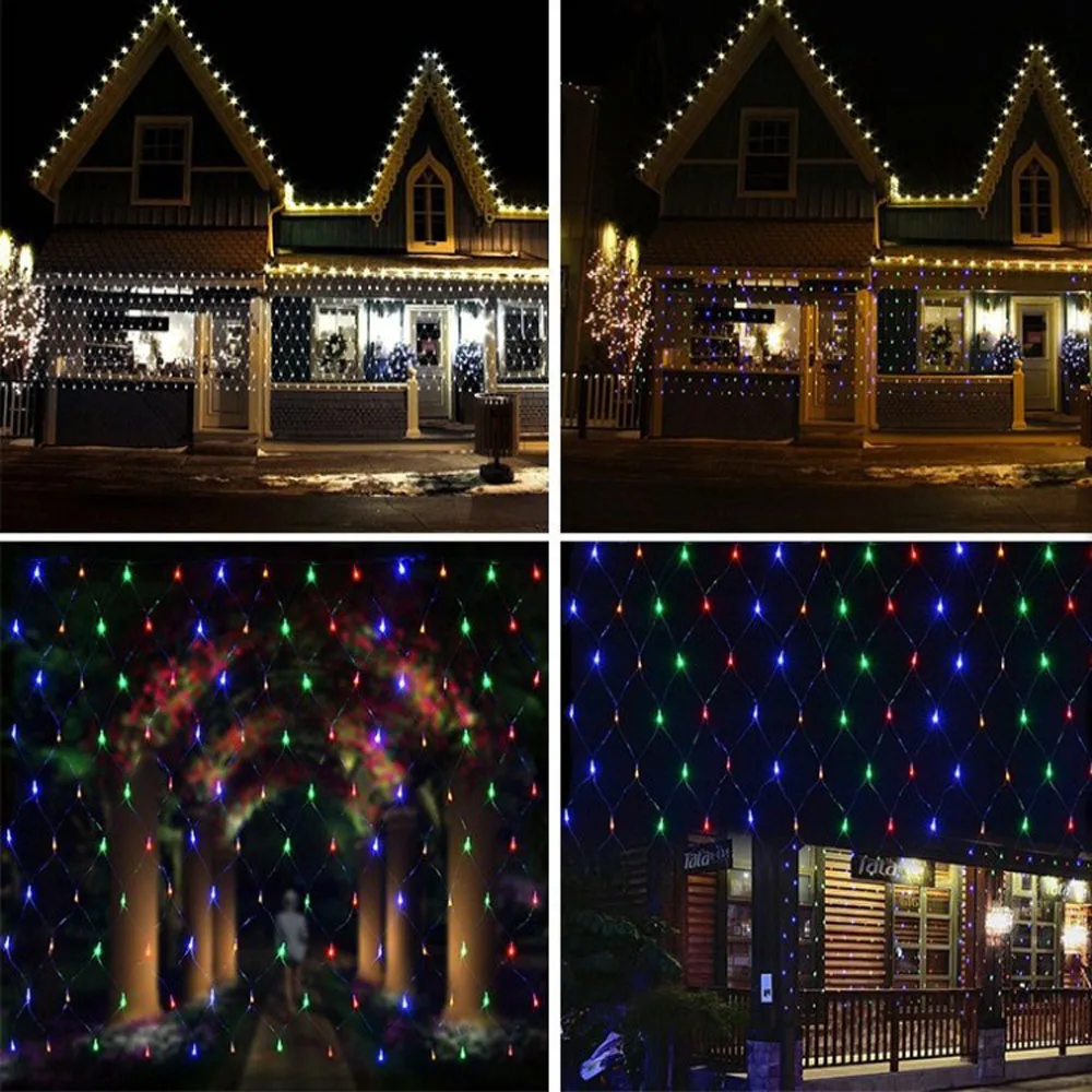 Wasserdichte 8 Modi LED Fischnetz Lichterkette im Freien 2 * 2/3 * 2M Girlande Fee Vorhang Lichter für Garten Party Weihnachtsdekoration – Detail 2