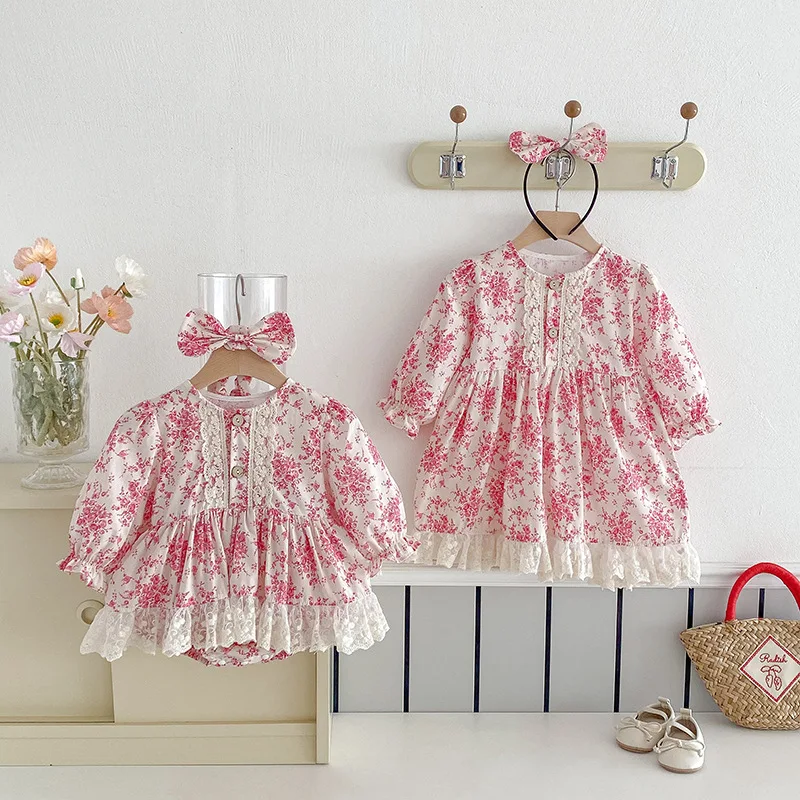 

Autumn and Spring Baby Clothes New Long Sleeve Climbing Girl Princess Style Dress Floral Fashion Kids Outerwear Rompers