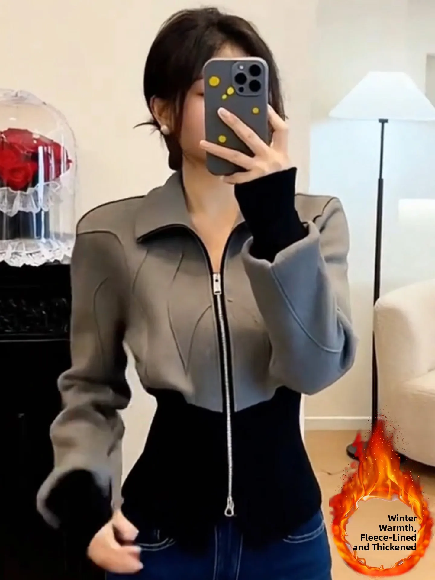 

Korean Sle High Faion Color Blo Sweatirt Jaet Women's Autumn New Faion Slimming Waist Design Top