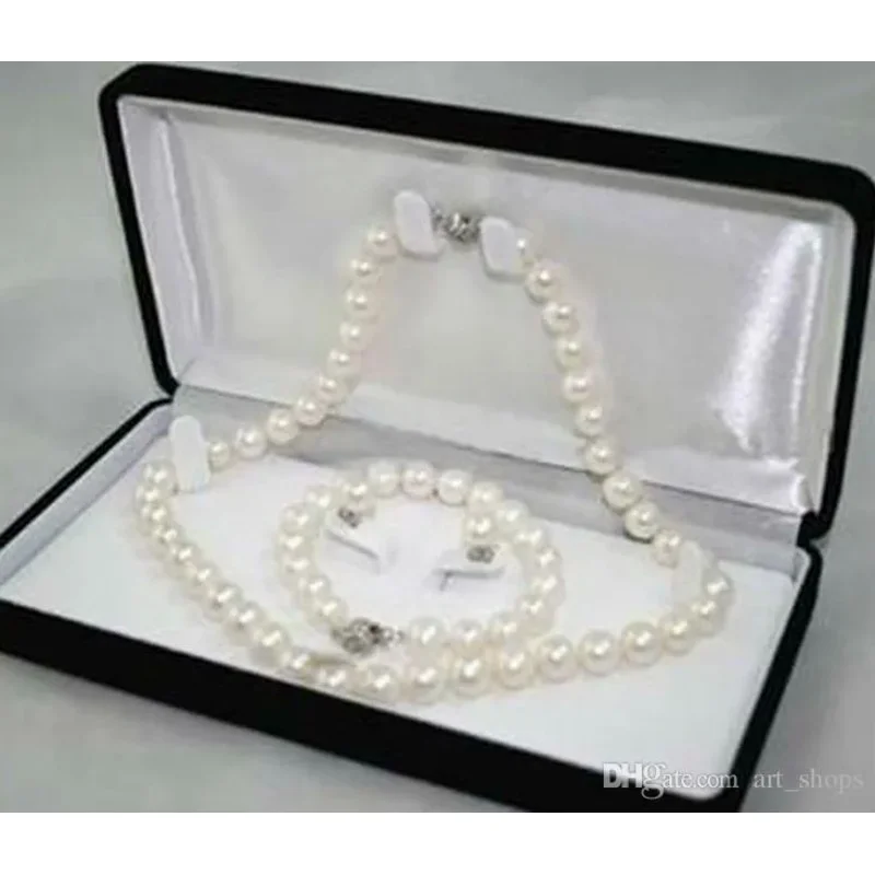 8-9mm Natural White Akoya Cultured Pearl Bracelet Nelace Earrings Jewelry Set