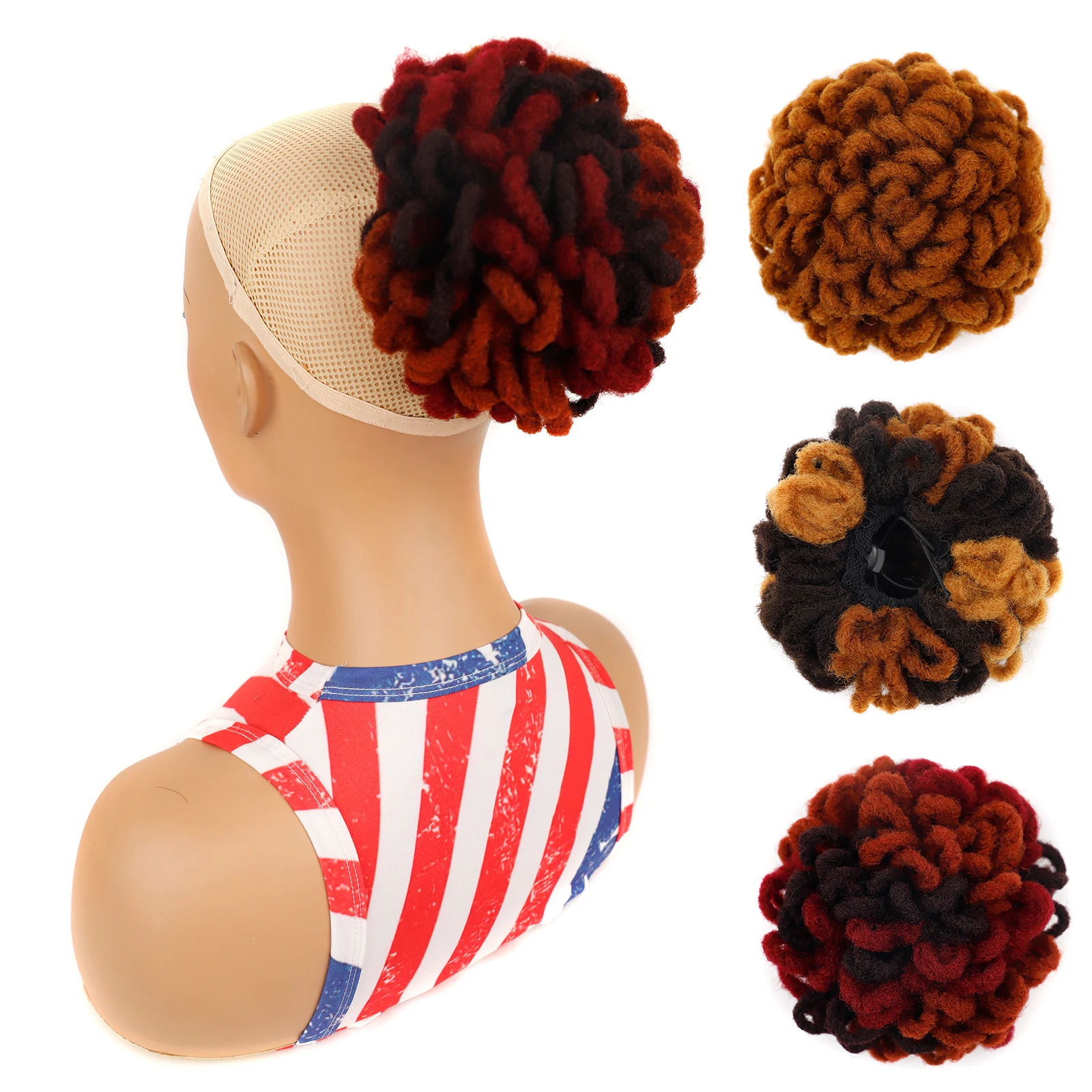 

Braided Chignon Multi Style African Curly Twist Hairpiece Faux Bun Dread Bun Extension Afro Puff Drawstring Synthetic Ponytails