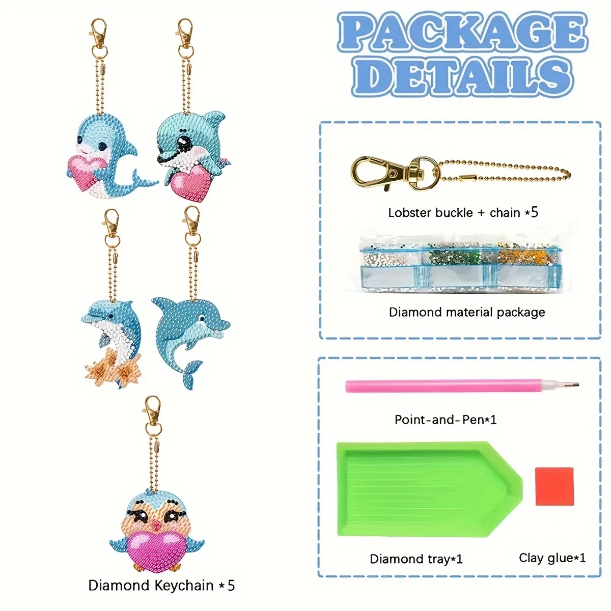 5 Dolphin Artificial Diamond Painting Keychain 5D DIY Diamond Art Jewelry Diamond Painting Set Saint