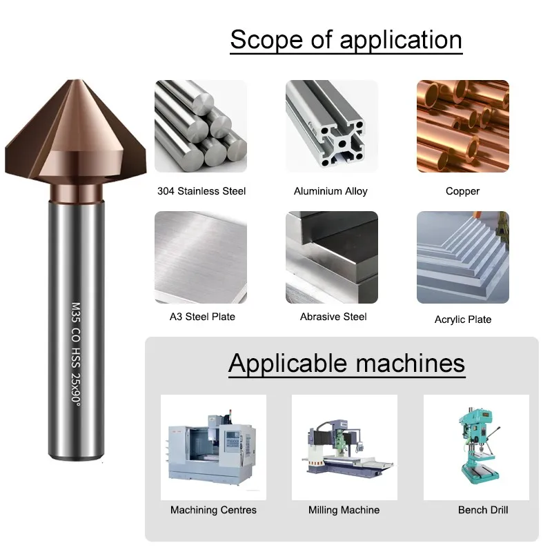 AZZKOR Tungsten Steel Carbide 90-Degrees Chamfering Cutter 4.5mm-35.0mm Containing Cobaltbit Countersunk Drill Bit 3-Flutes