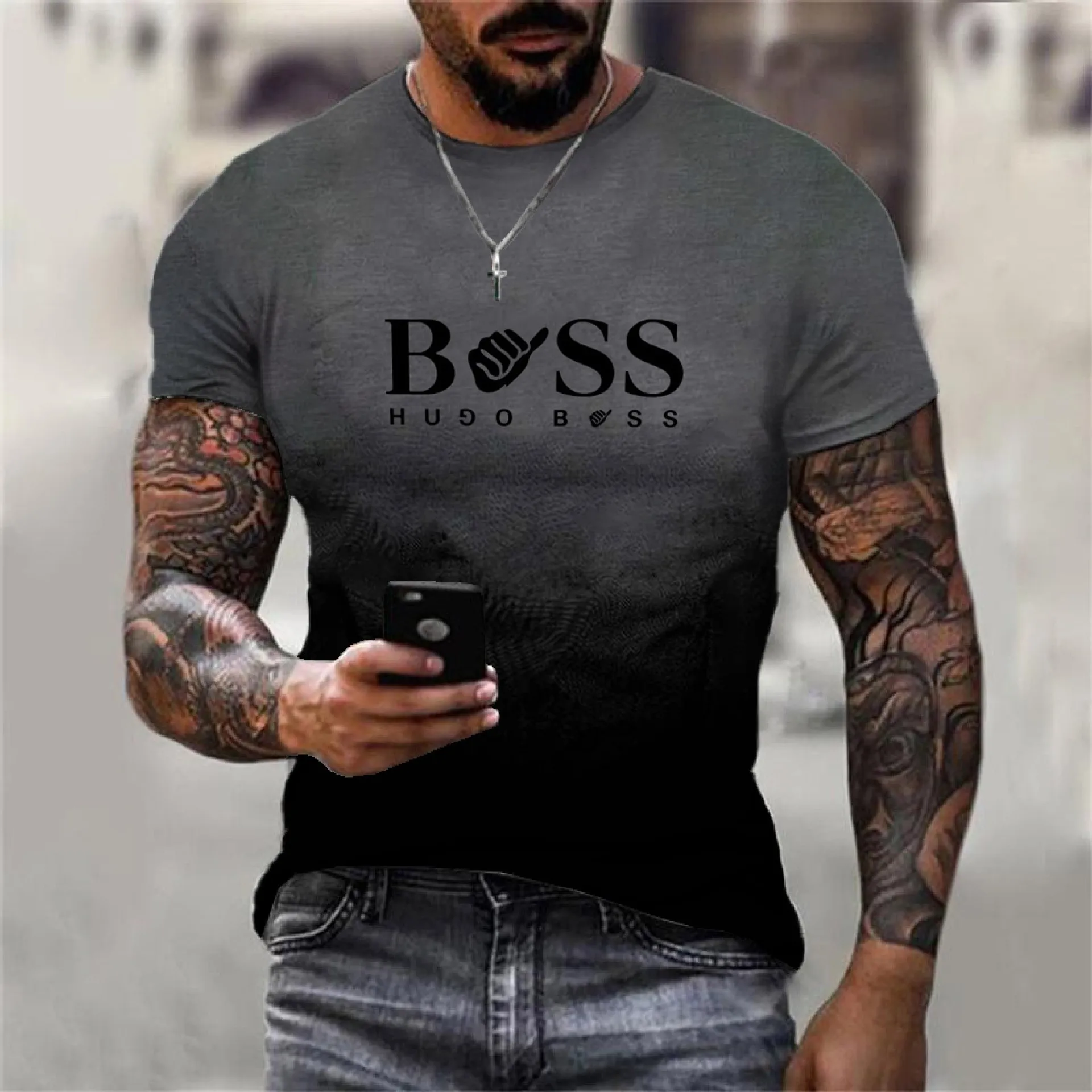 Summer Men\'s T-Shirt New Round Neck Short Sleeve Top Letters Printed Pattern Short Sleeve Summer Outdoor Sports Short Sleeve