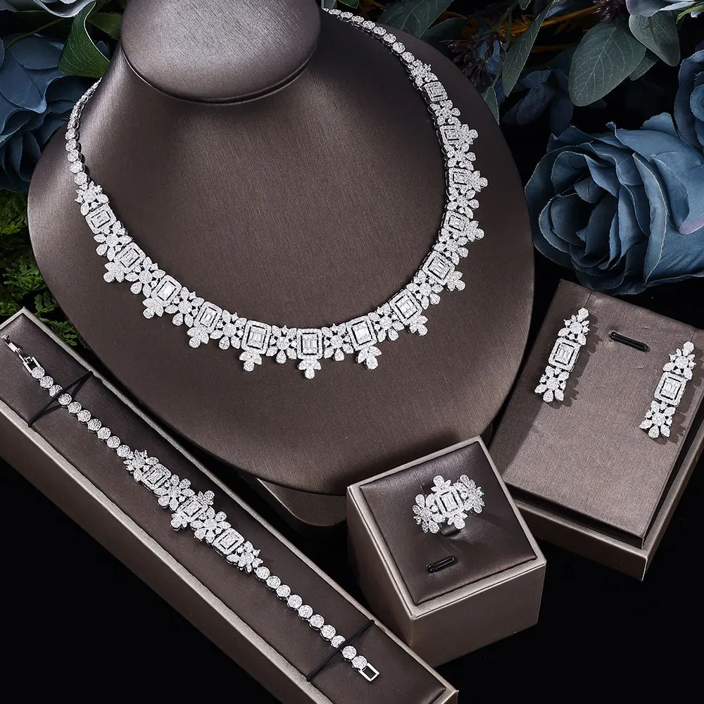 

Luxury AAA Cubic Zirconia Bridal Jewelry Set 4pcs African Dubai Jewelry Sets Women Wedding Party Accessories