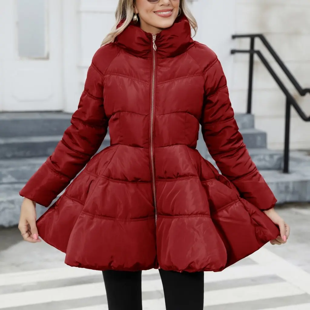 

Slim-fit Women's Cotton-Padded Coat Stand Collar Mid-Length Thickened Waist European And American Style New Design