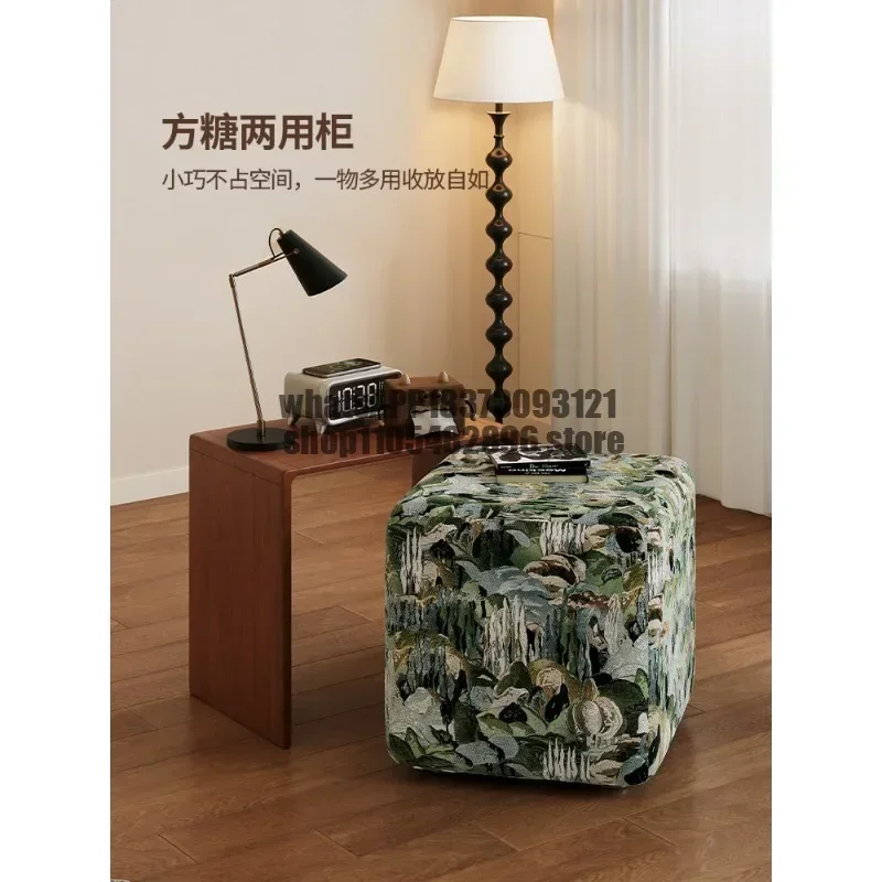 Medieval style push-pull solid wood fabric small side few household bedroom sugar cube dual-purpose bedside table