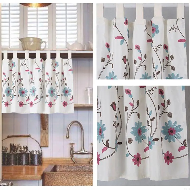 KX4B Cenefa bolsillo para barra cortina ventana corta con bordado Floral coreano para cocina