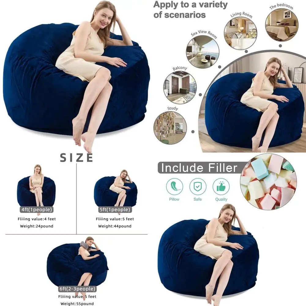 كرسي بين باج مملوء بإسفنج الذاكرة للبالغين - أثاث غرفة معيشة كبير الحجم بطول 5 أقدام، مناسب للجلوس المريح #1