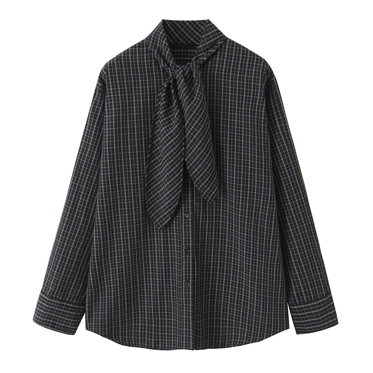 ملابس نسائية جديدة لخريف 2025 بمزاج غير رسمي قميص علوي مخطط وبسيط وطية صدر السترة وأكمام طويلة #1