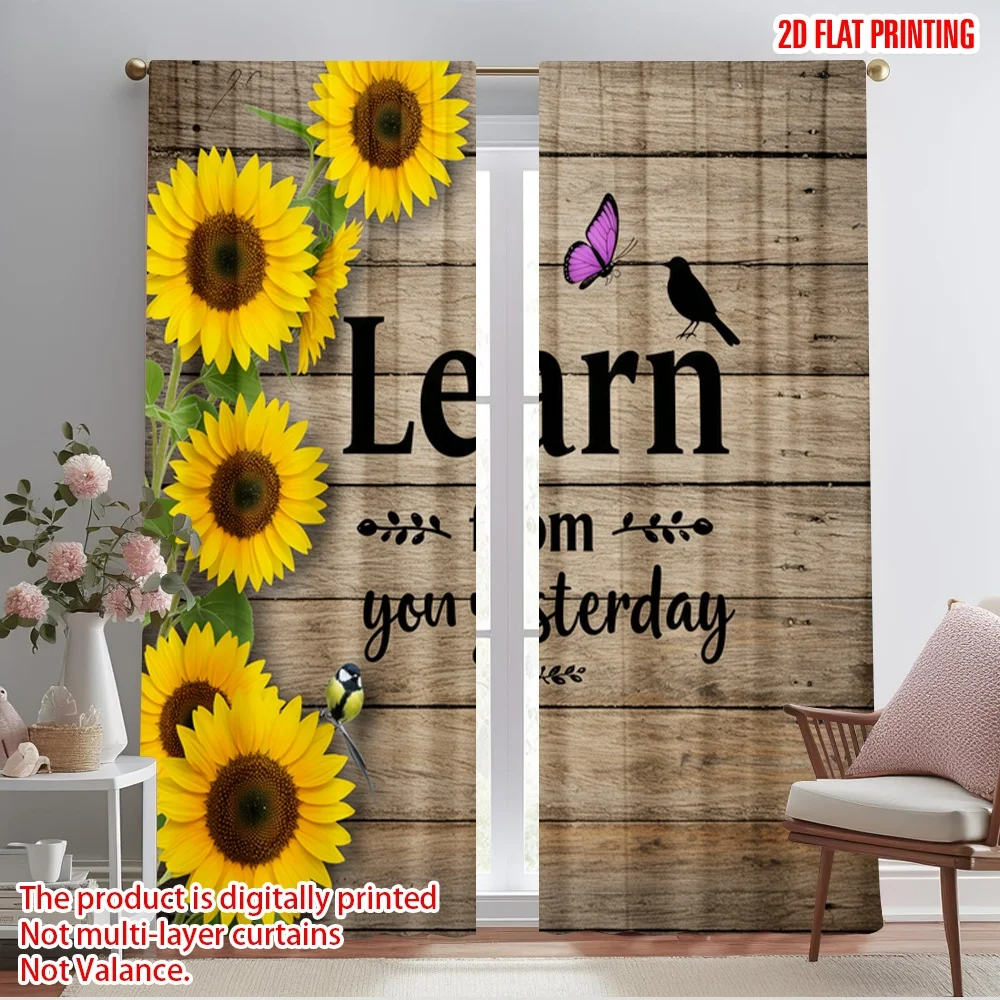 

2pcs 2D flat printing Window Treatment Curtains Learn From Yesterday Sunflowers Polyester Fabric Without Electricity Holiday