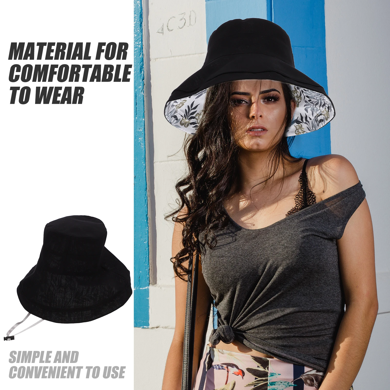 

Sun Protection Bucket For Women Fisherman Hat Reversible Lightweight Breathable Wide Brim Outdoor Travel Beach Party