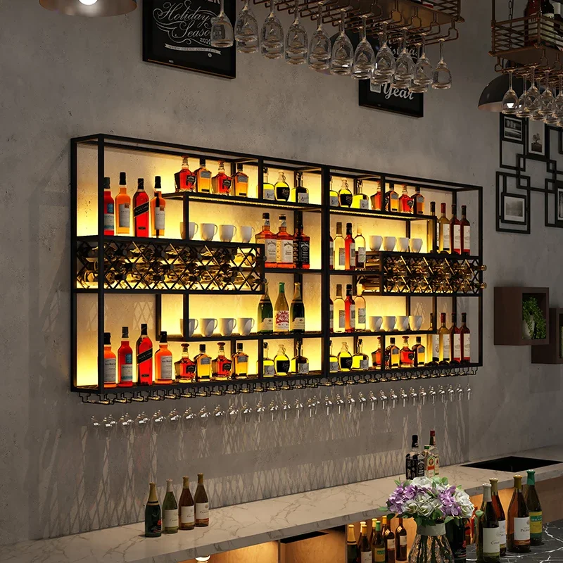 

Club Wall Mounted Wine Cabinets Kitchen Bottle Buffet Modern Restaurant Wine Rack Commercial Inverted Meuble Vin Bar Showcase