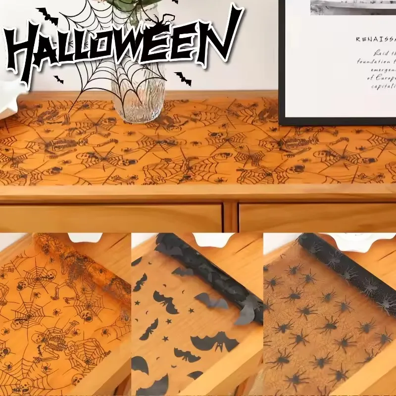1Pc/3Pcs Halloween Spider Web Tulle Roll with Bat Print Scary Party Supplies DIY Table Decoration Craft Ribbon Halloween Decor