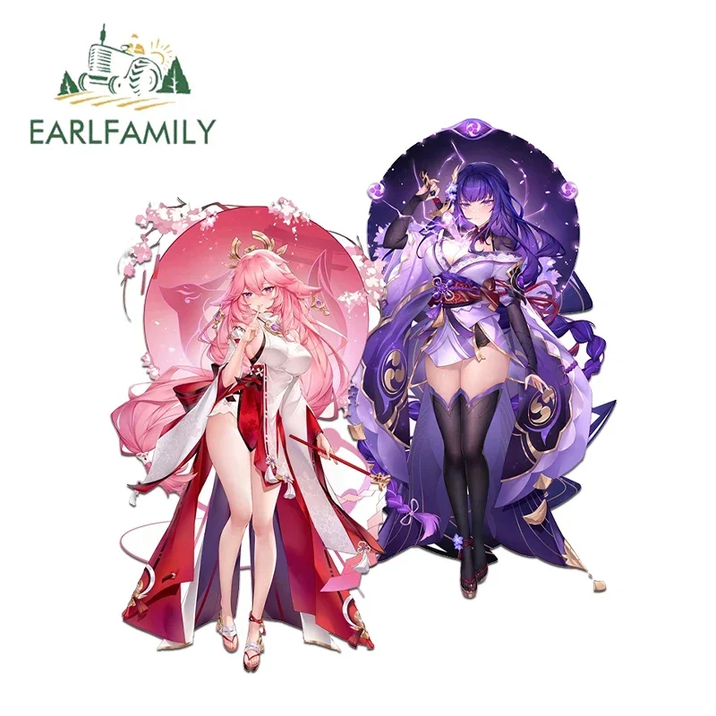 EARLFAMILY for Beautiful Genshin Impact Car Stickers Guuji Yae with Raiden Shogun Fashionable Delicate Decals Occlusion Scratch