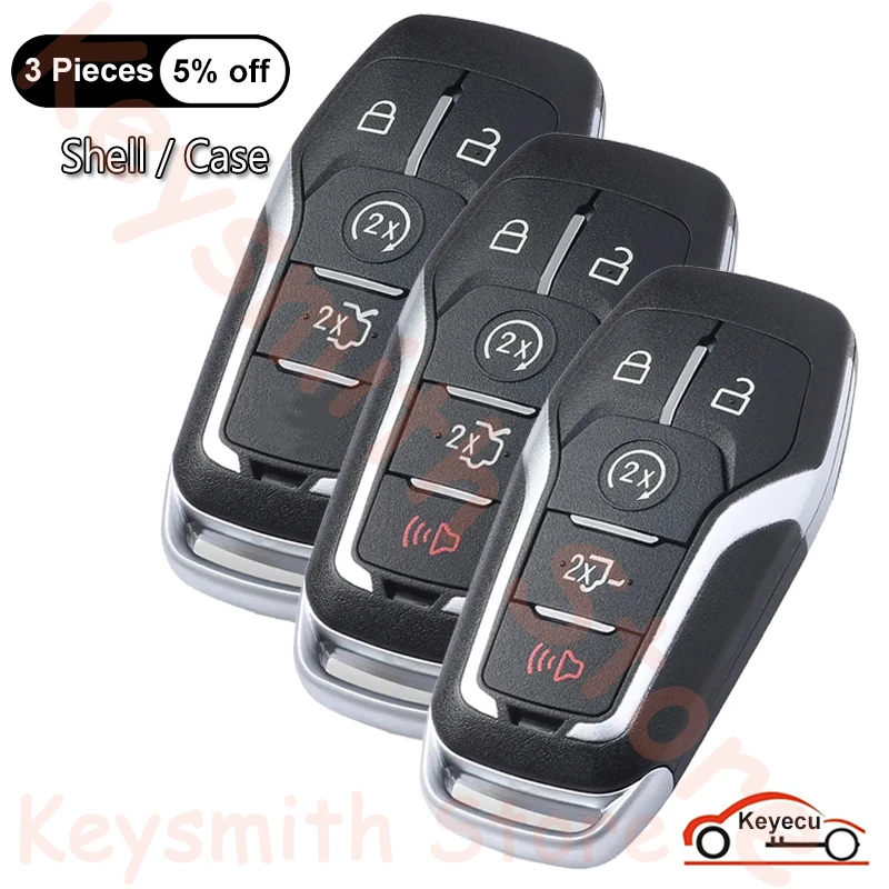 KEYECU 4 5 Buttons Case for Ford Edge Explorer Mustang Focus Fusion F-150 F-250 F-350 F450 Auto Smart Remote Key Shell Fob Cover