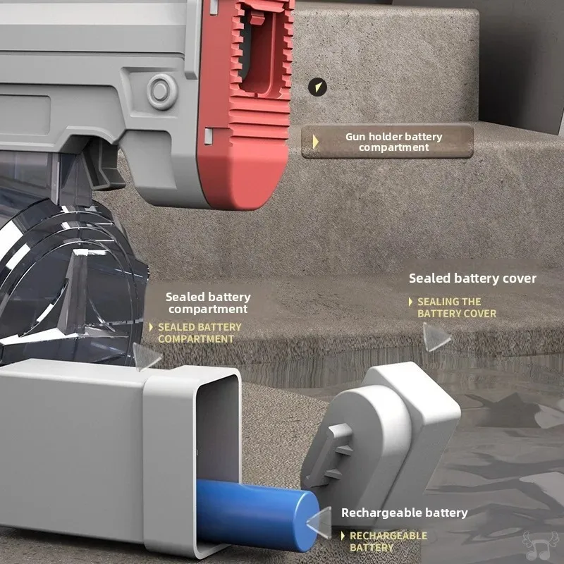 Pistola de agua eléctrica con tecnología negra, potente pistola de pulverización de agua automática de alta presión para verano, juguetes para niños, lucha contra el agua para adultos