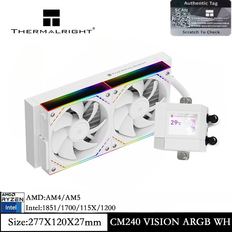 

Thermalright CORE MATRIX 240 VISION ARGB WHITE Water-cooling IPS LCD Screen with 320x240 Resolution for AM5 AM4 Intel 1851/1700