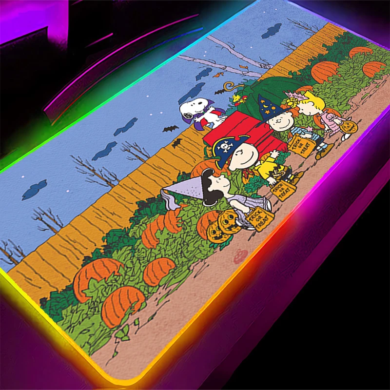 لوحة ماوس RGB سنوبي بإضاءة خلفية كبيرة للمكتب والكمبيوتر المحمول وملحقات ألعاب الكمبيوتر ولوحة المفاتيح ولوحة المفاتيح وحصيرة مكتبية