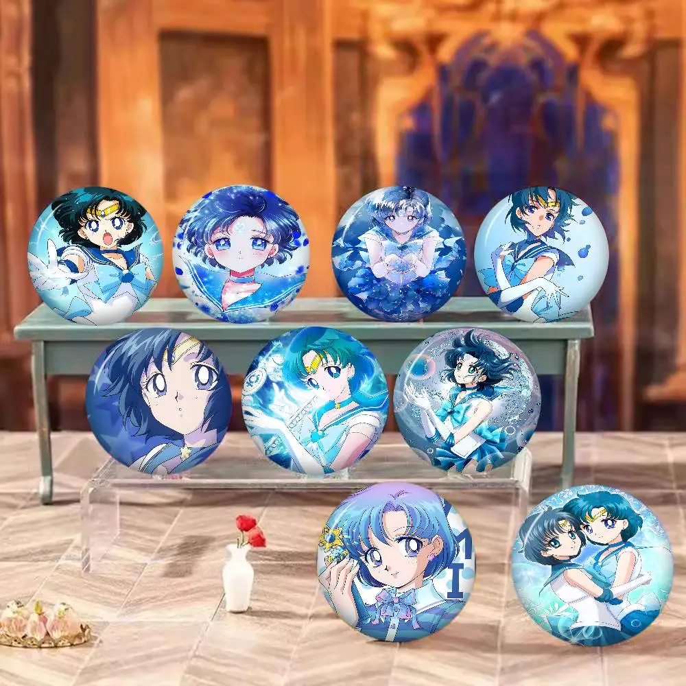 Ami Mizuno 58mm Cute Anime Figure Icon Badge Handmade Tinplate Brooch for Backpack Clothes Chest Ornament Gifts