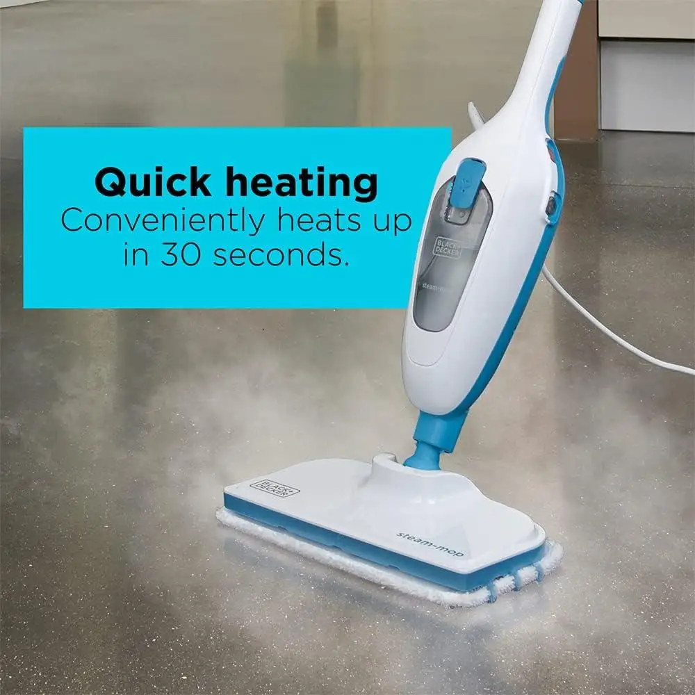 Steam Mop HSM13E1 Quick Heat Versatile Microfiber Pad Swivel Head Corded Design 12FT Unlimited Runtime Sealed Surfaces Cleaning